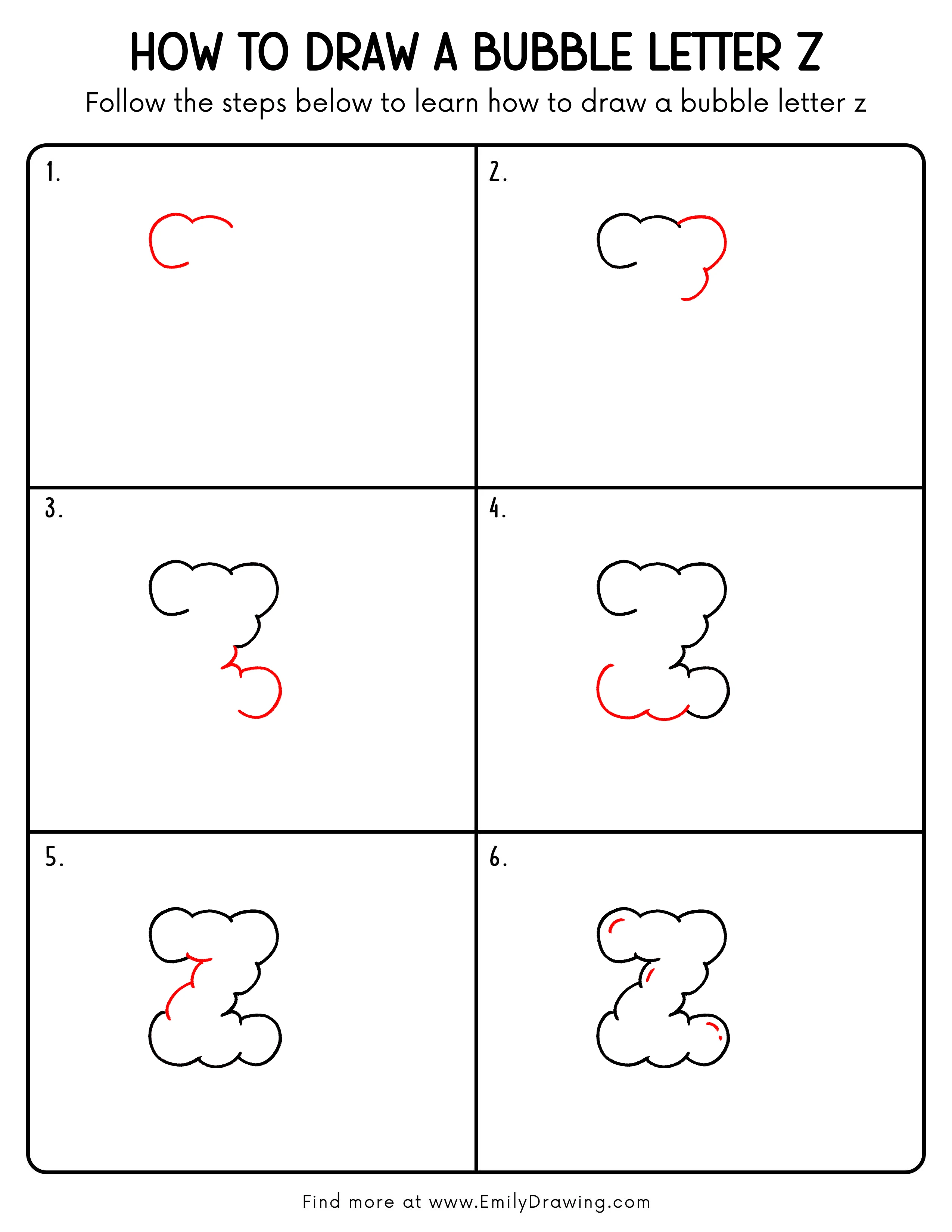 Printable Bubble Letter Z Drawing Guide